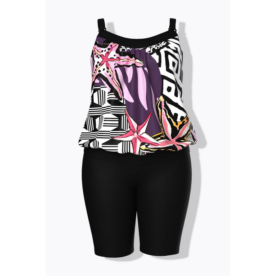 Ulla Popken Tankini bonnets souples bretelles réglables imprimé patchwork  