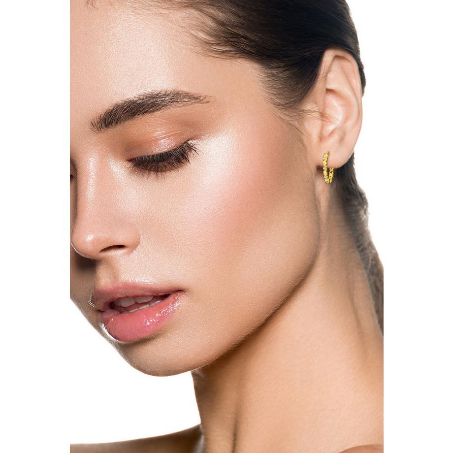 Maxte  Créoles Huggie en  Sterling Plaqué  Bande Cœur avec 12 Zirconiums Cubiques 