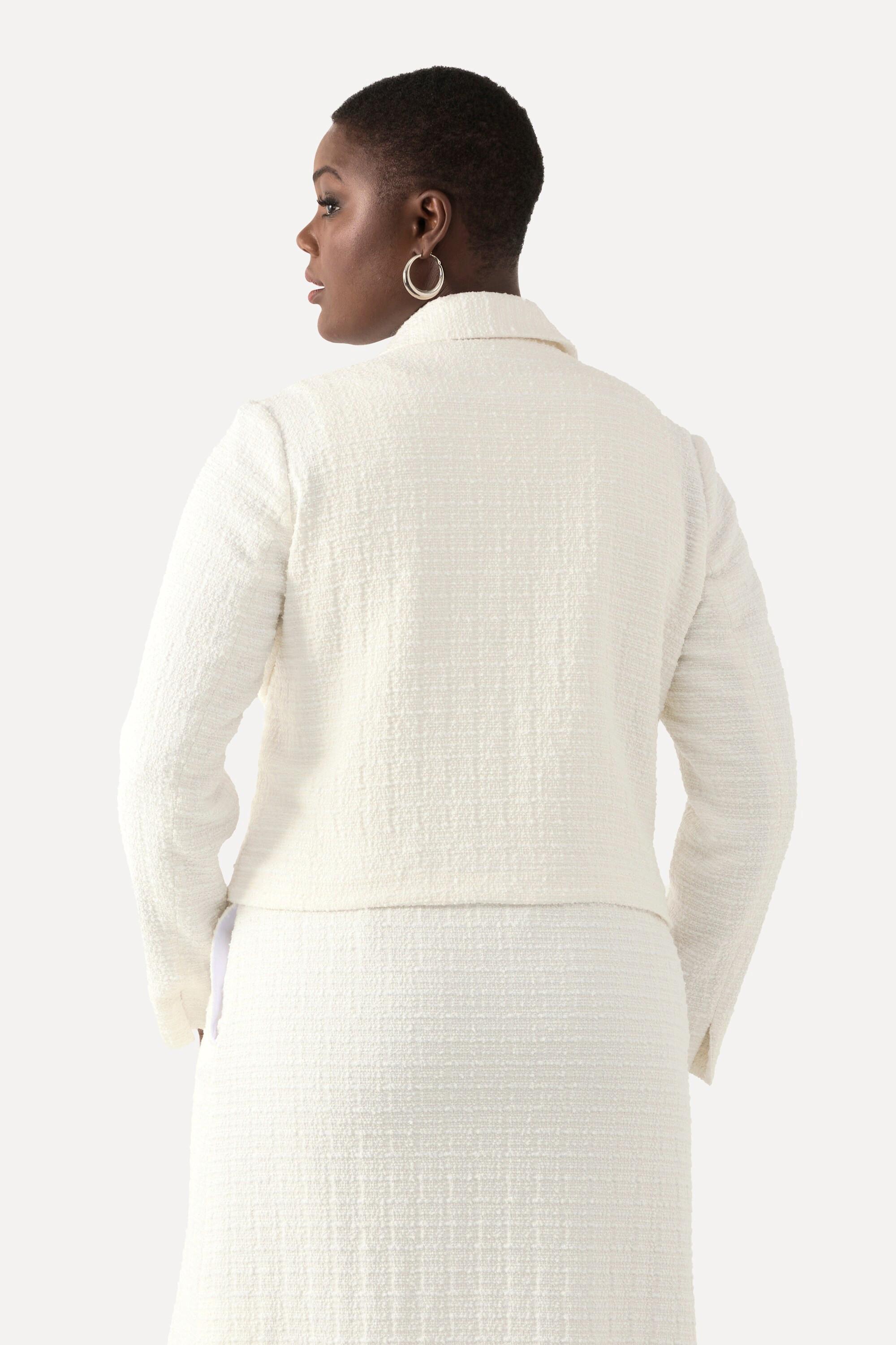 Ulla Popken Bouclé Jacke Hemdkragen Acetatfutter  