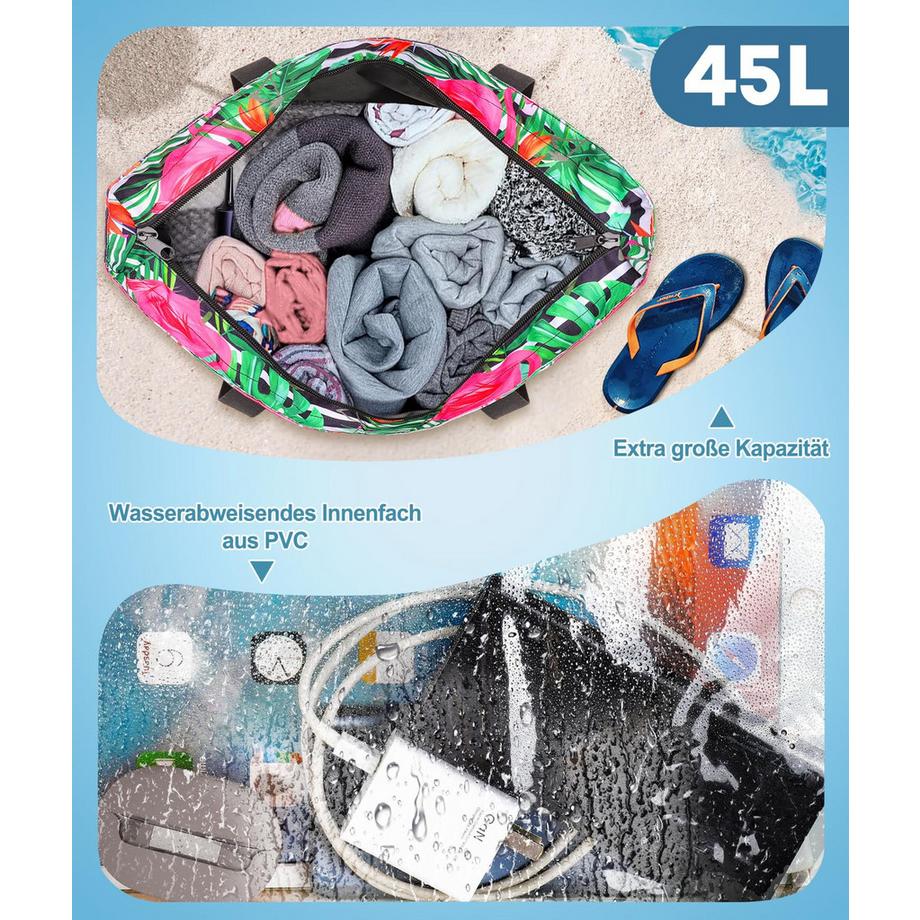 Only-bags.store Grosse Strandtasche mit Reissverschluss wasserdicht sandfest Umhängetasche  