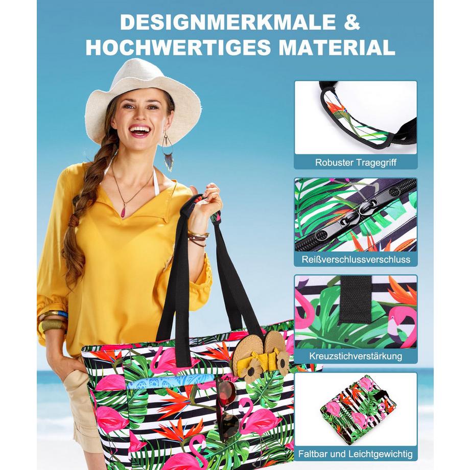 Only-bags.store Grosse Strandtasche mit Reissverschluss wasserdicht sandfest Umhängetasche  