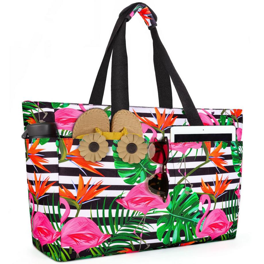 Große Strandtasche mit Reißverschluss, wasserdicht, sandfest, Umhängetasche