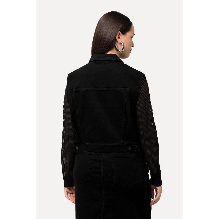 Ulla Popken Jeansweste Boxy Fit Hemdkragen Metallknöpfe  