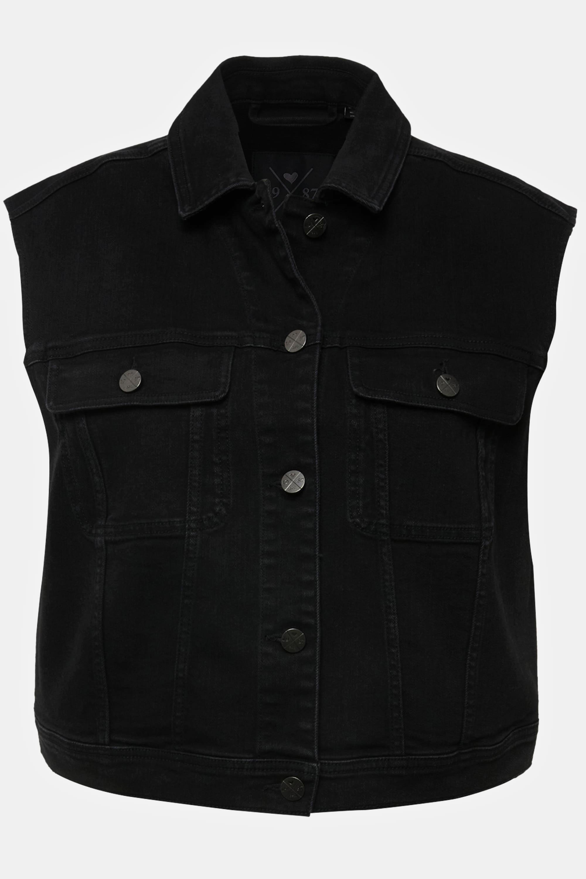 Ulla Popken Gilet di jeans Boxy Fit Collo Camicia Bottoni in Metallo  