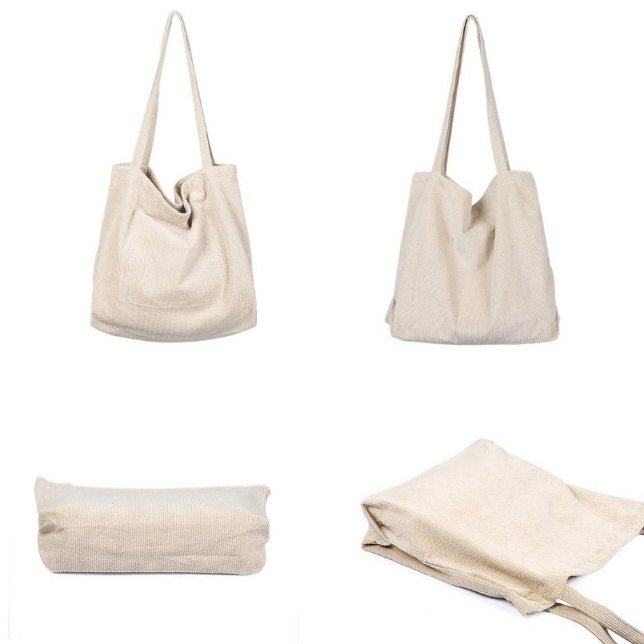 Only-bags.store Sac à bandoulière en velours côtelé grande capacité Sac à main rétro  