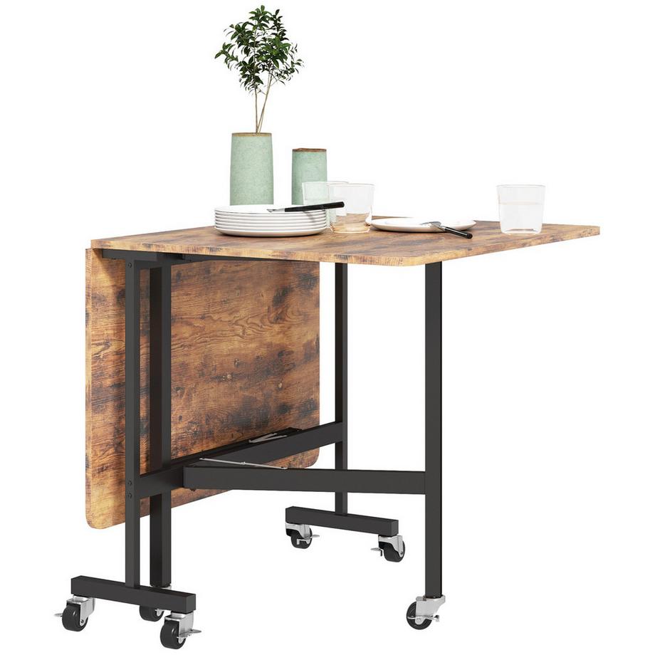 Esstisch Klappbar Küchentisch mit Rollen, Bremsen für 4-6 Personen, Klapptisch für kleine Räume, Küche, bis 100 kg belastbar, 120 x 80 x 73 cm, Rustikal-Braun
