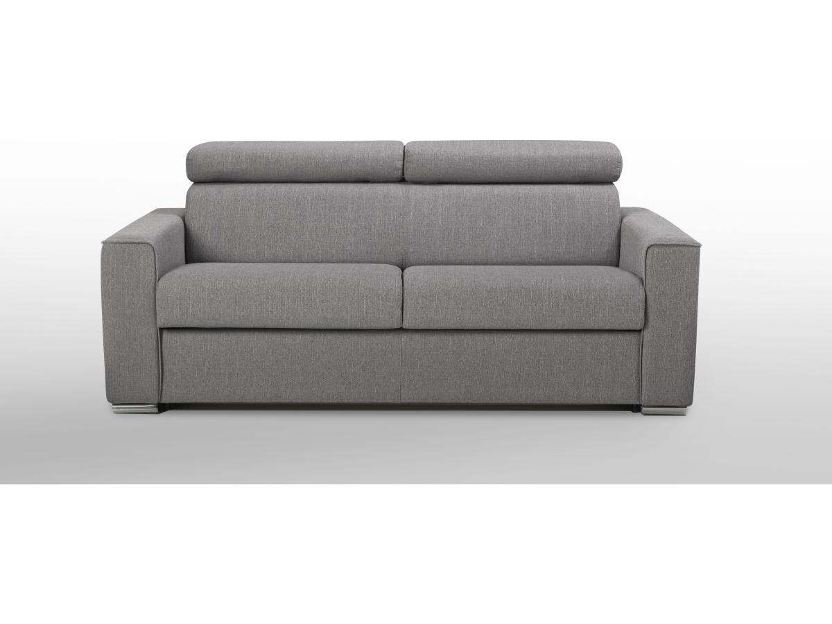 LINEA SOFA Canapé 3 places convertible express en tissu gris - couchage 140 cm - Matelas 16 cm mémoire de forme VIZIR  
