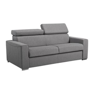 Canapé 3 places convertible express en tissu gris - couchage 140 cm - Matelas 16 cm mémoire de forme VIZIR
