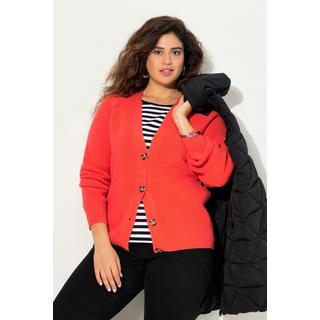 Ulla Popken  Cardigan in maglia a costine con scollo a V e maniche lunghe 