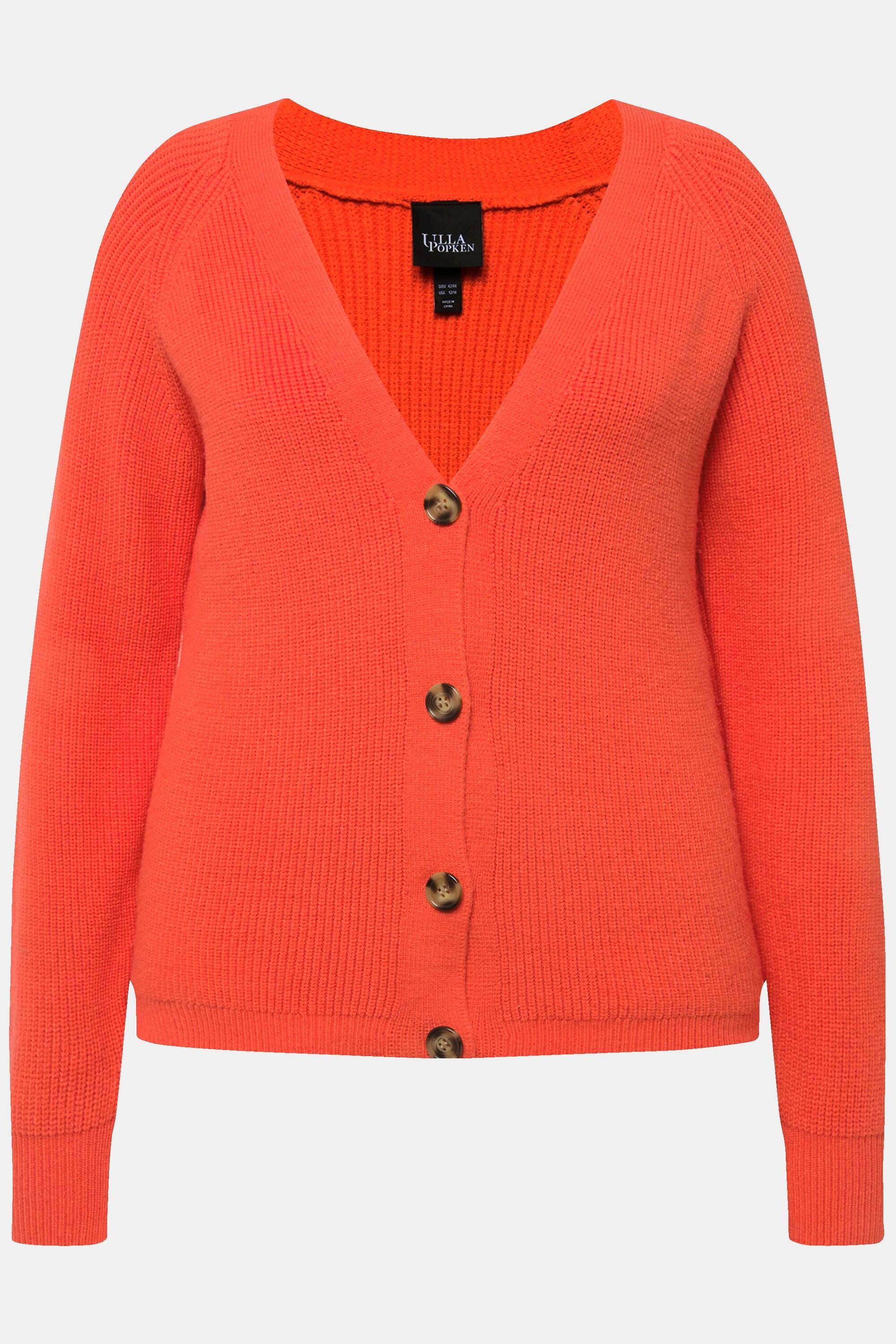 Ulla Popken  Cardigan in maglia a costine con scollo a V e maniche lunghe 