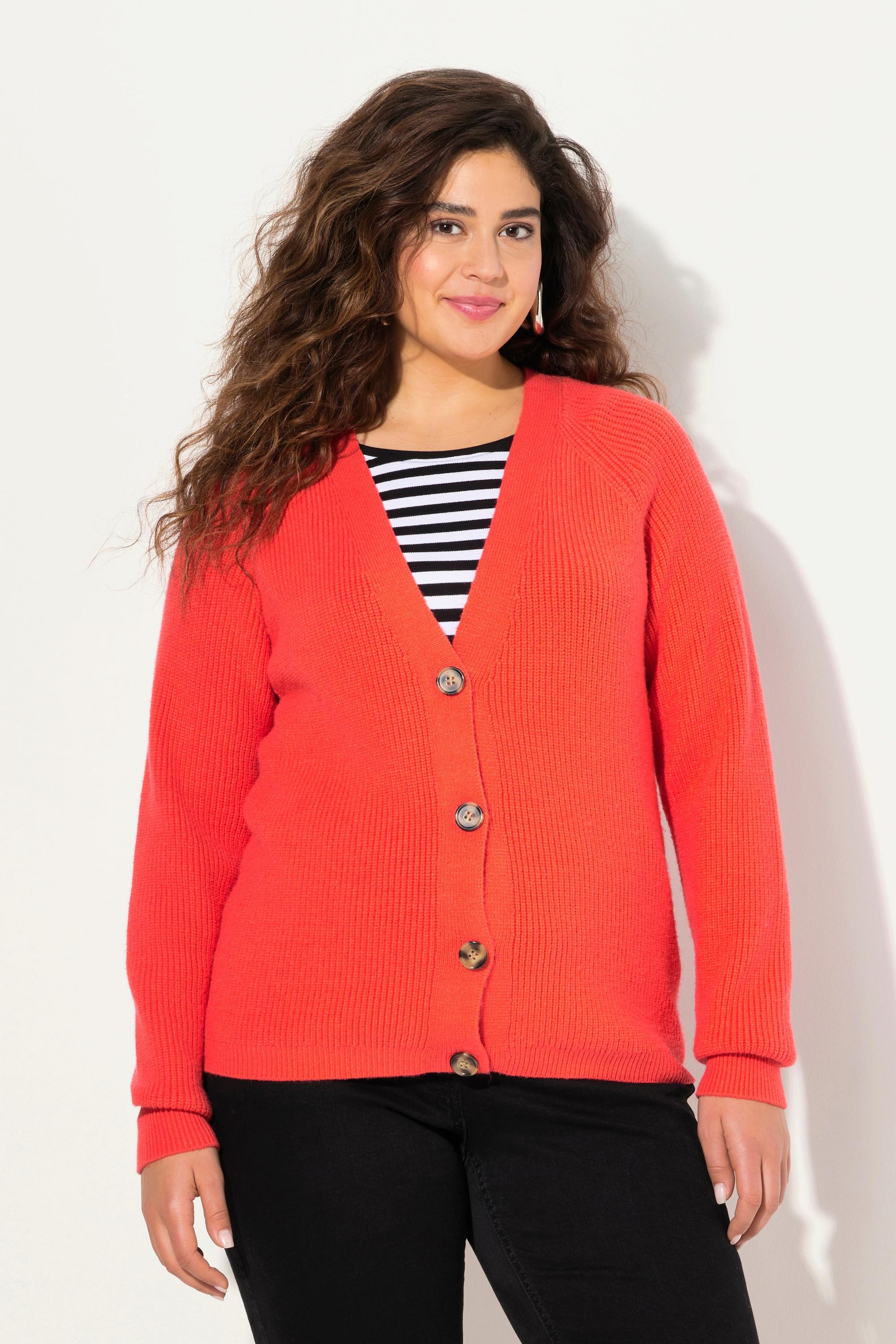 Ulla Popken  Cardigan in maglia a costine con scollo a V e maniche lunghe 