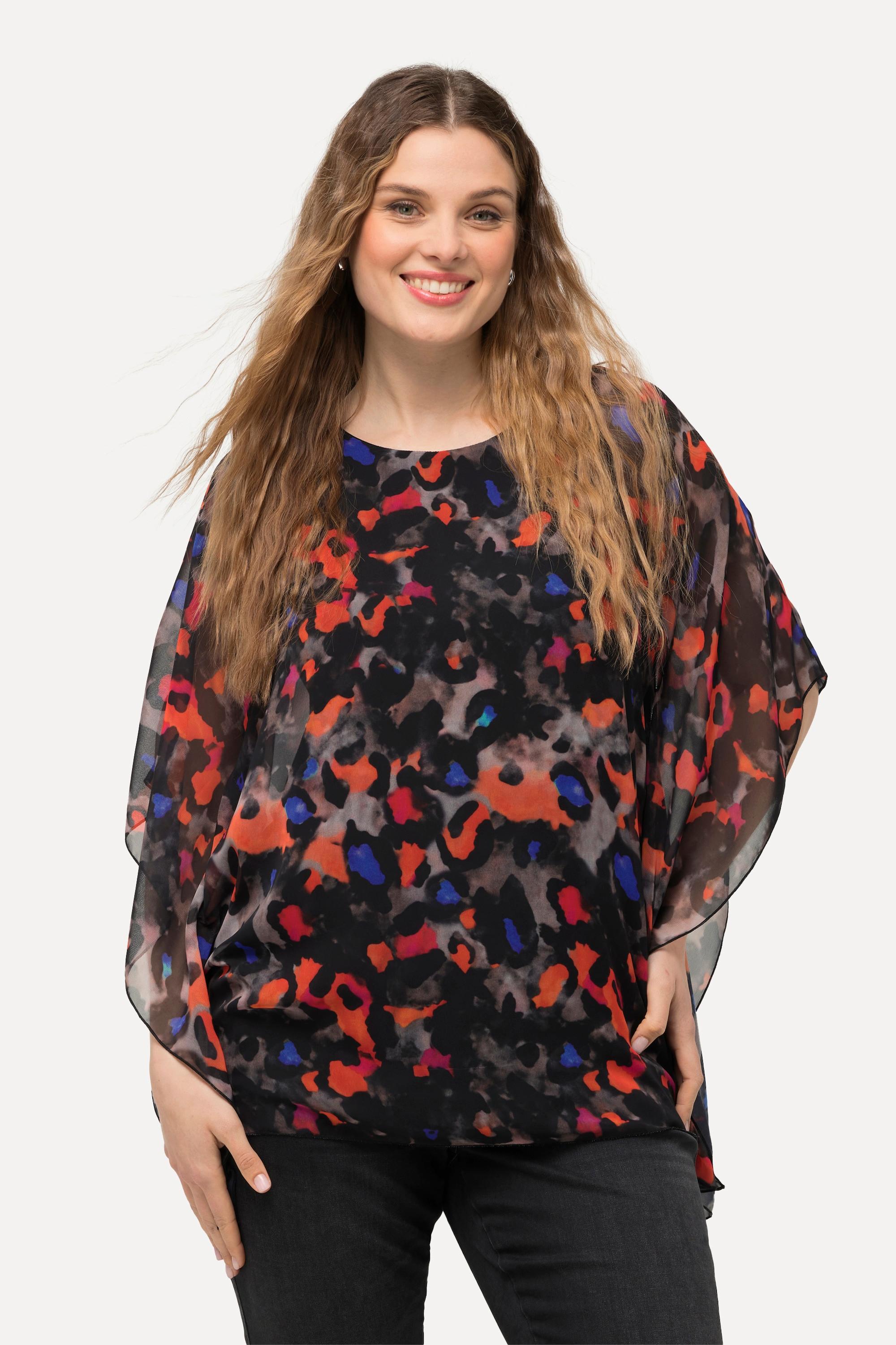 Ulla Popken  Blouse doublée oversize, col rond et manches courtes 