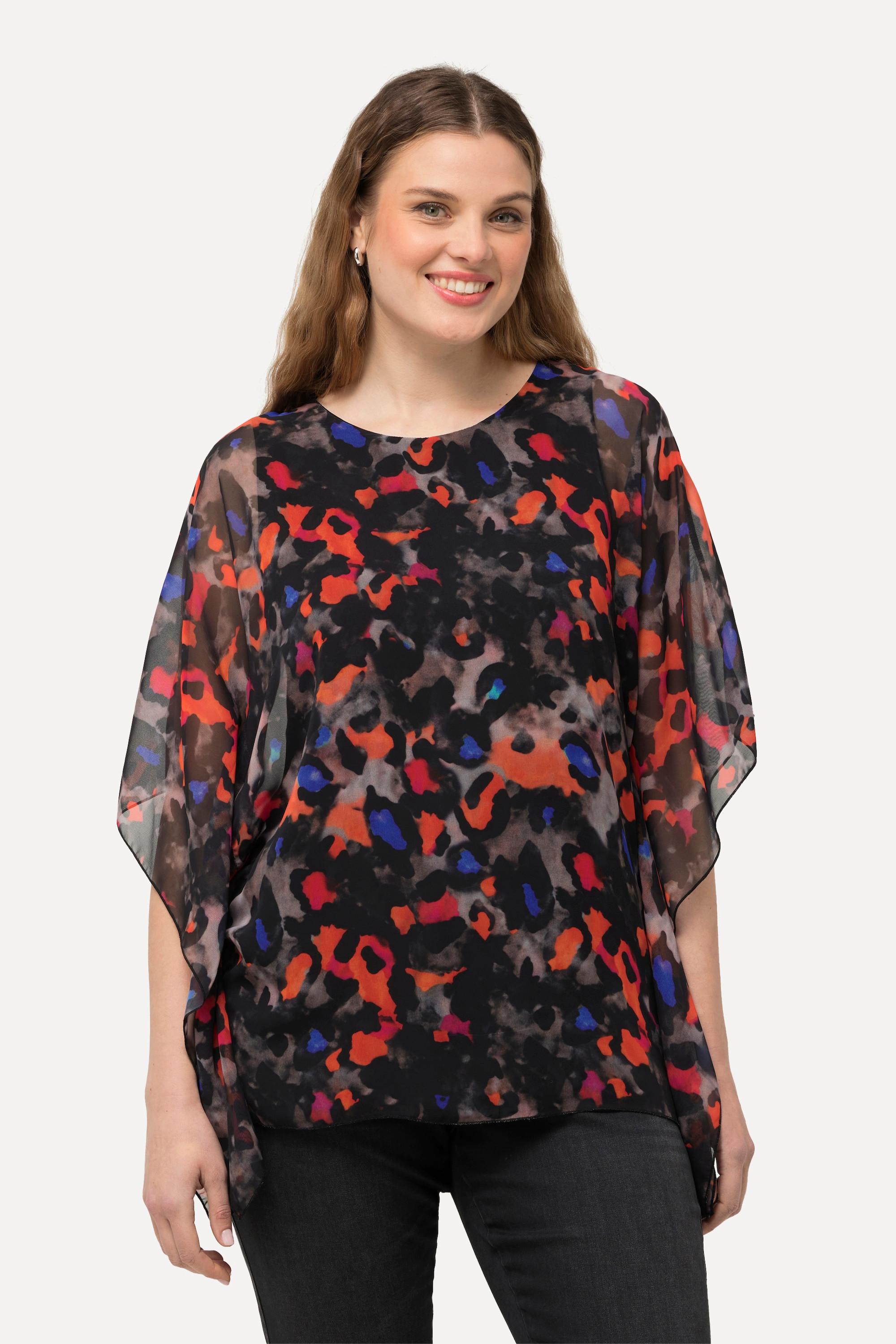 Ulla Popken  Blouse doublée oversize, col rond et manches courtes 