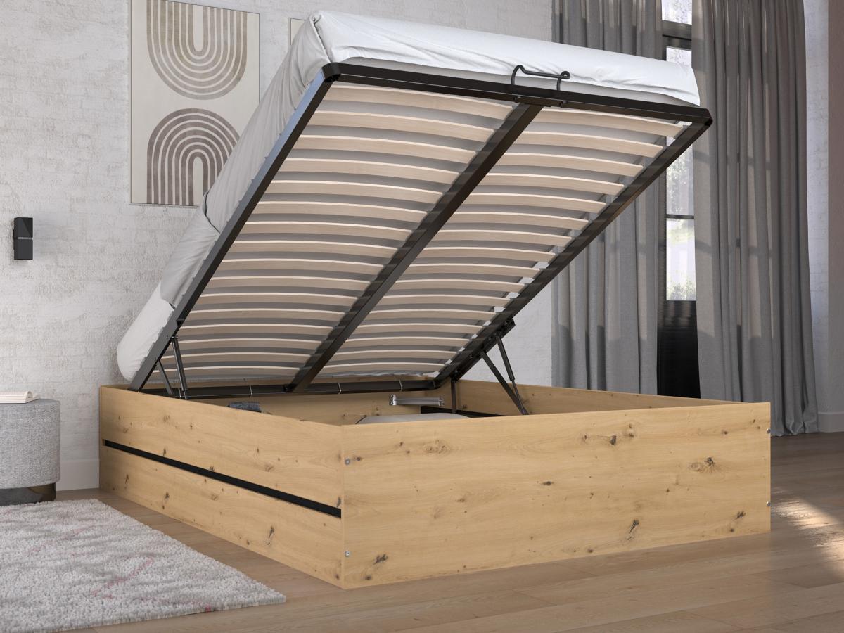 Vente-unique Bett mit Bettkasten + Matratze - 140 x 190 cm - Holzfarben & Schwarz - LUDARO  