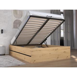 Vente-unique Lit coffre 140 x 190 cm - Coloris : Naturel et noir + Matelas - LUDARO  