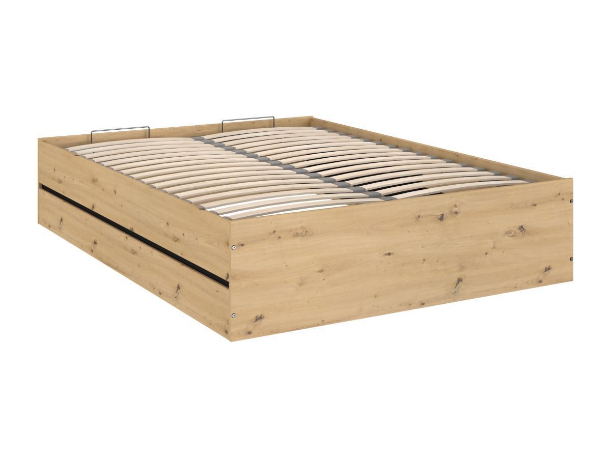 Vente-unique Lit coffre 140 x 190 cm - Coloris : Naturel et noir + Matelas - LUDARO  