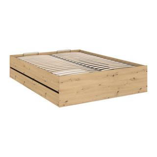 Vente-unique Lit coffre 140 x 190 cm - Coloris : Naturel et noir + Matelas - LUDARO  