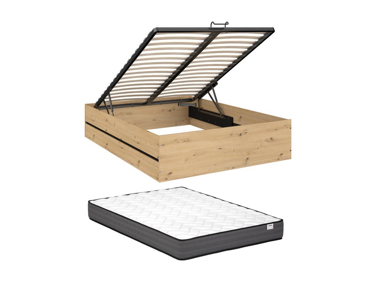 Vente-unique Lit coffre 140 x 190 cm - Coloris : Naturel et noir + Matelas - LUDARO  