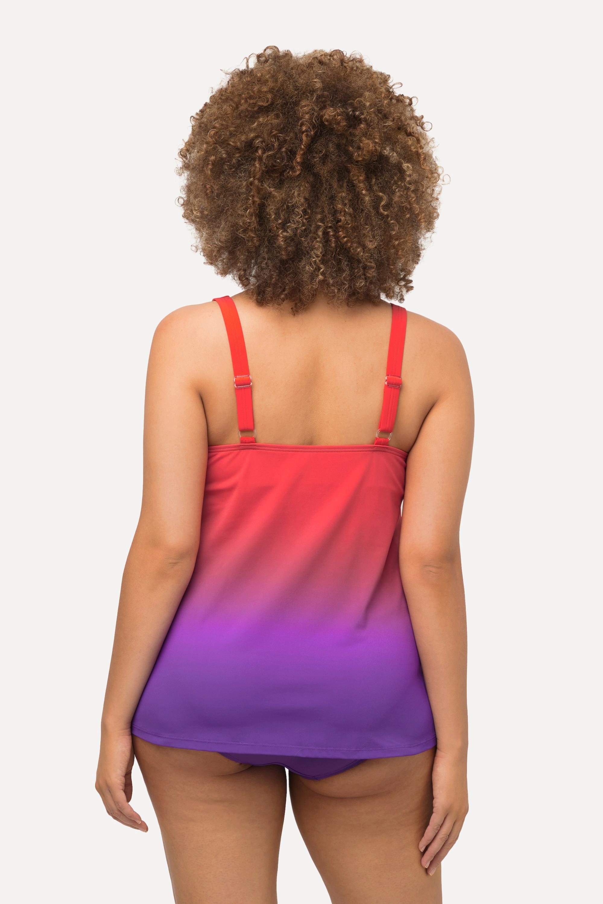 Ulla Popken  Tankini con gradiente di colore, volant, coppe morbide e scollo a V 