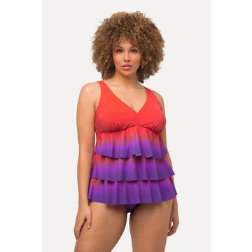 Tankini con gradiente di colore, volant, coppe morbide e scollo a V