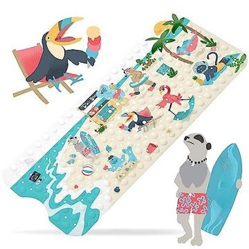 Fête à la plage - tapis de bain pour enfants | baignoire tapis antidérapant premium 100x40 cm de long | conception de plage cool | tapis de douche antidérapant | qualité testée | Sans BPA