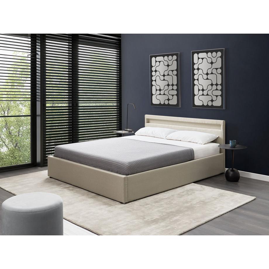 Beliani Bett mit Stauraum und LED-Beleuchtung aus Stoff  ARMELLE  
