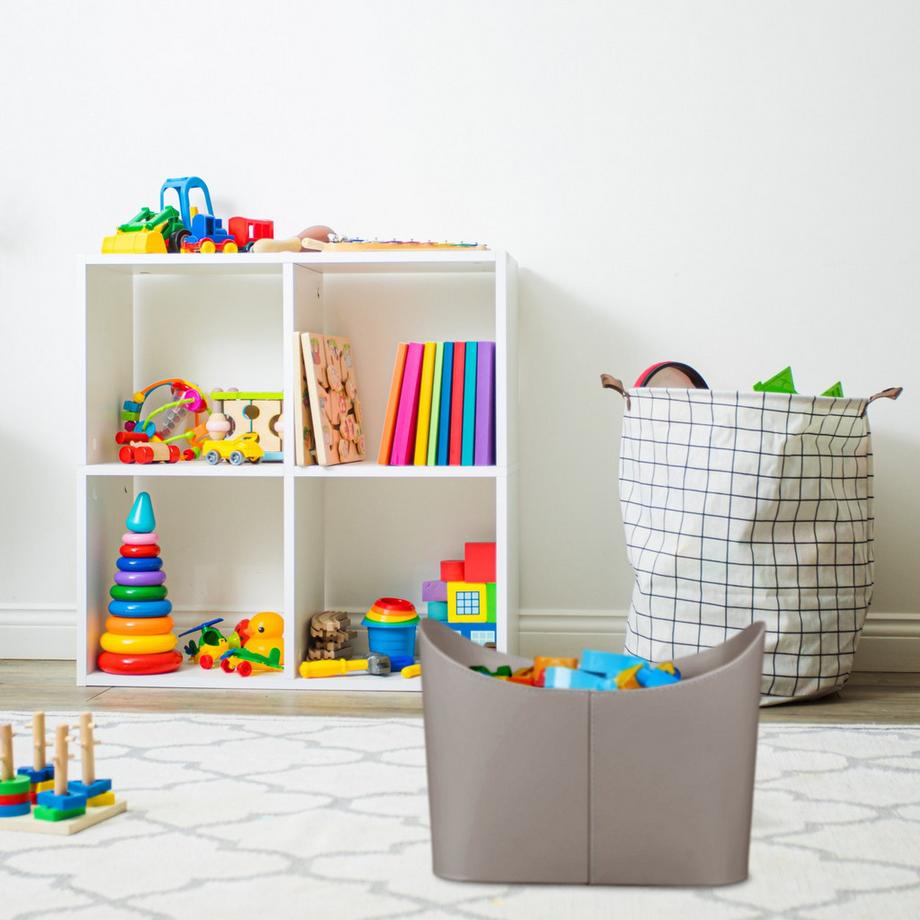 B2X Cestino in legno grigio in similpelle  