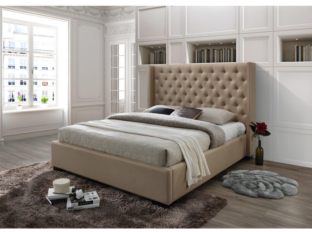 Vente-unique Lit avec tête de lit capitonnée - 160 x 200 cm - Tissu - Beige + Matelas - MASSIMO II  