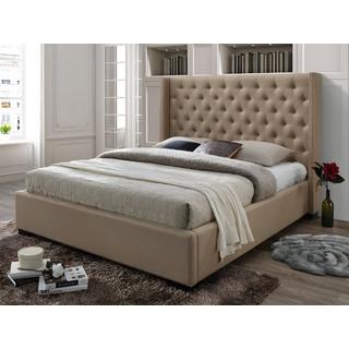 Vente-unique Lit avec tête de lit capitonnée - 160 x 200 cm - Tissu - Beige + Matelas - MASSIMO II  