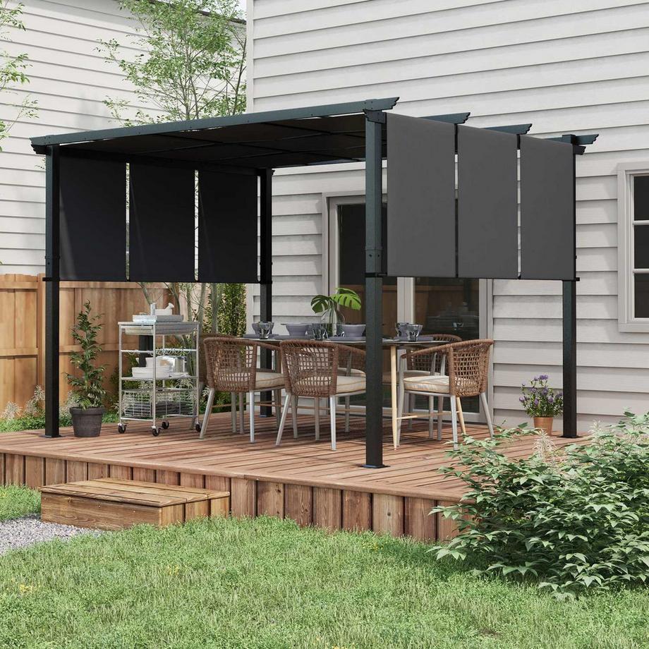 Northio Tonnelle pergola 3,5x3m avec paroi latérale, toit de terrasse, gris foncé, résistante aux intempéries pour jardin et terrasse  