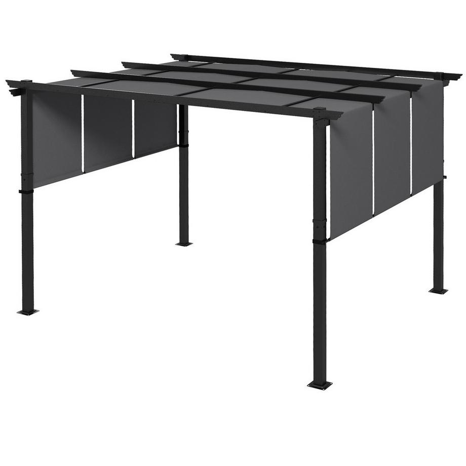 Tonnelle pergola 3,5x3m avec paroi latérale, toit de terrasse, gris foncé, résistante aux intempéries pour jardin et terrasse