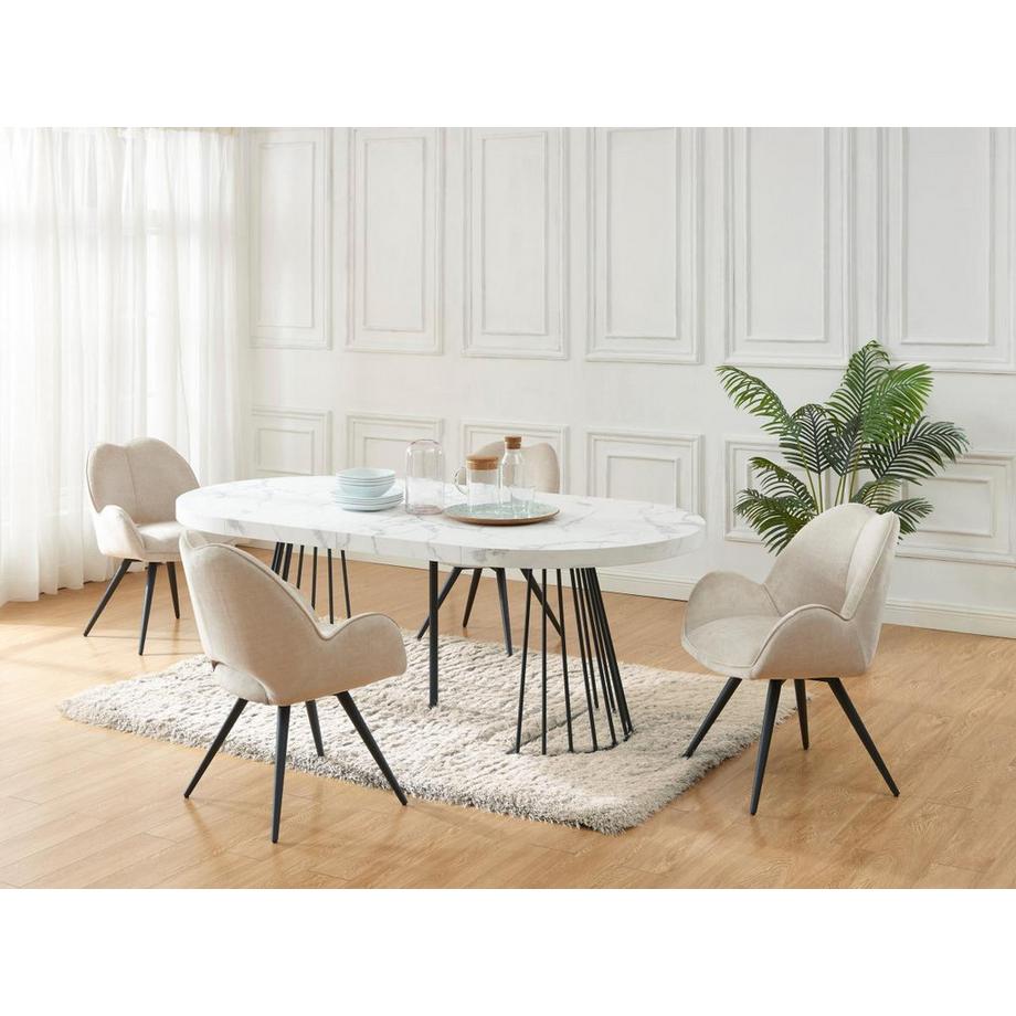 Vente-unique Tavolo da pranzo allungabile da 2 a 12 coperti in MDF e Acciaio Effetto marmo Bianco e Nero - FIRELA  