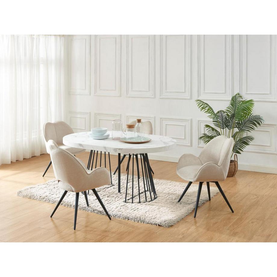 Vente-unique Tavolo da pranzo allungabile da 2 a 12 coperti in MDF e Acciaio Effetto marmo Bianco e Nero - FIRELA  