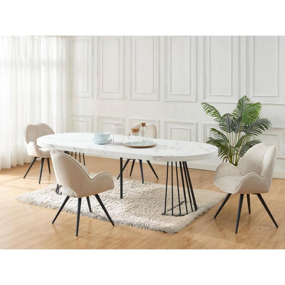 Vente-unique Tavolo da pranzo allungabile da 2 a 12 coperti in MDF e Acciaio Effetto marmo Bianco e Nero - FIRELA  