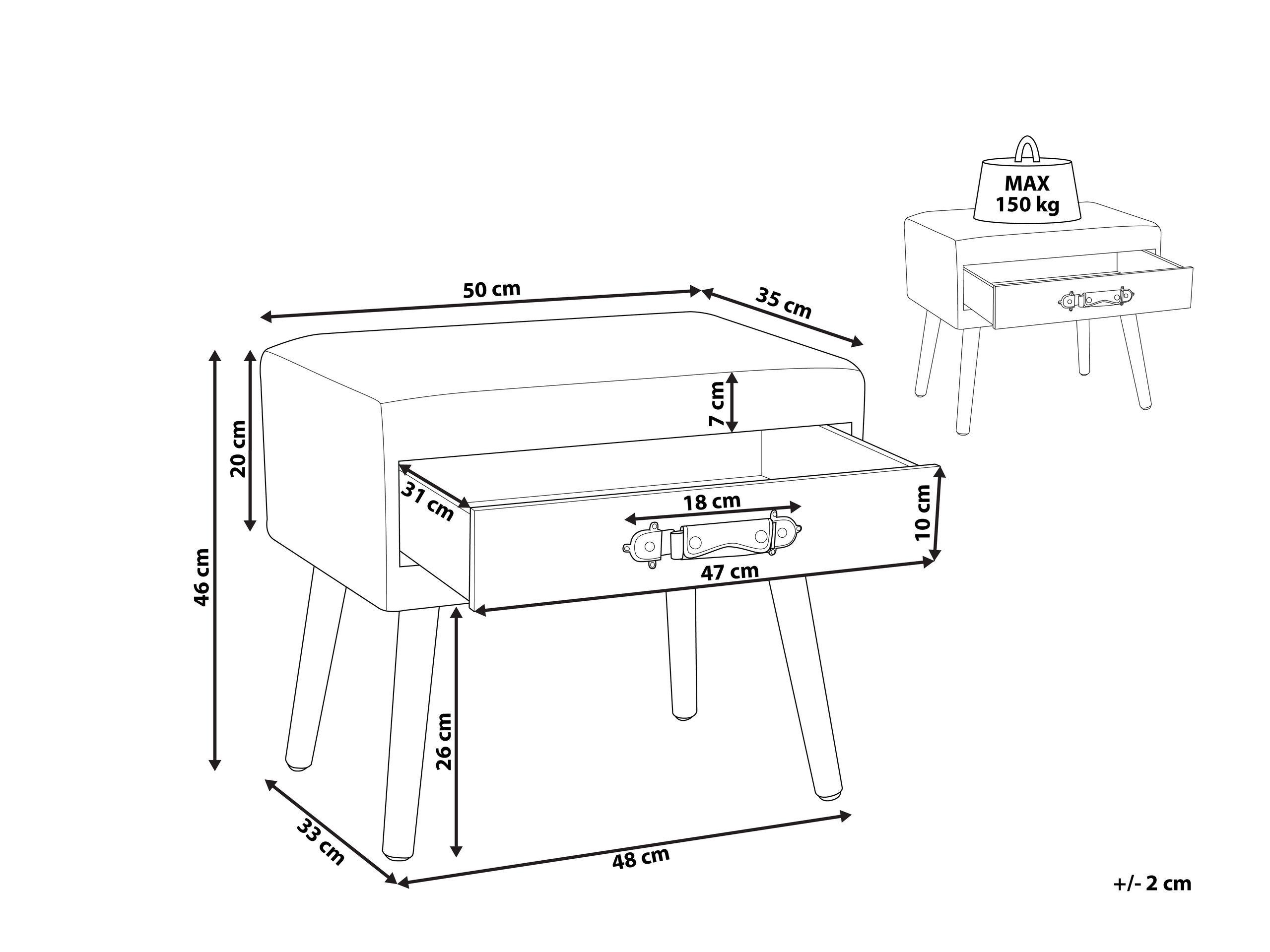 Beliani Comodino 1 cassetto en Velluto Retrò EUROSTAR  