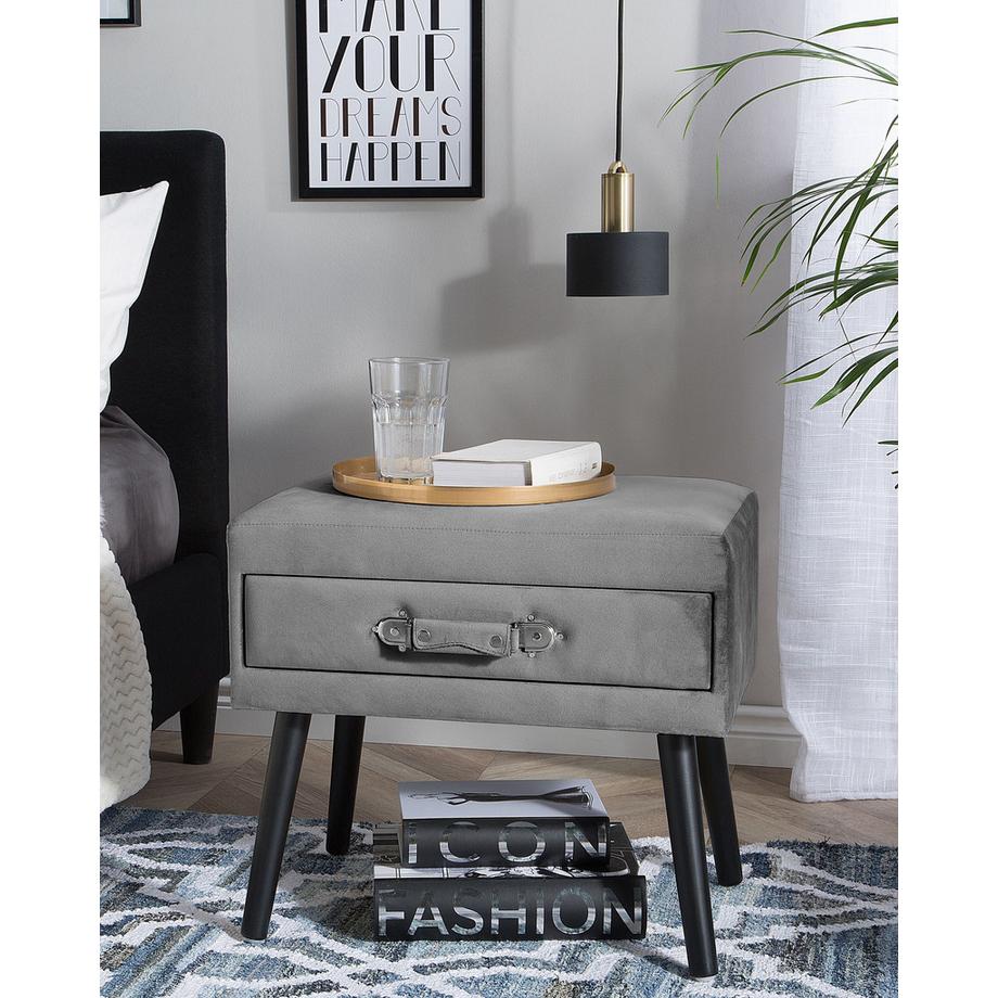 Beliani Table de nuit à 1 tiroir en Velours Rétro EUROSTAR  