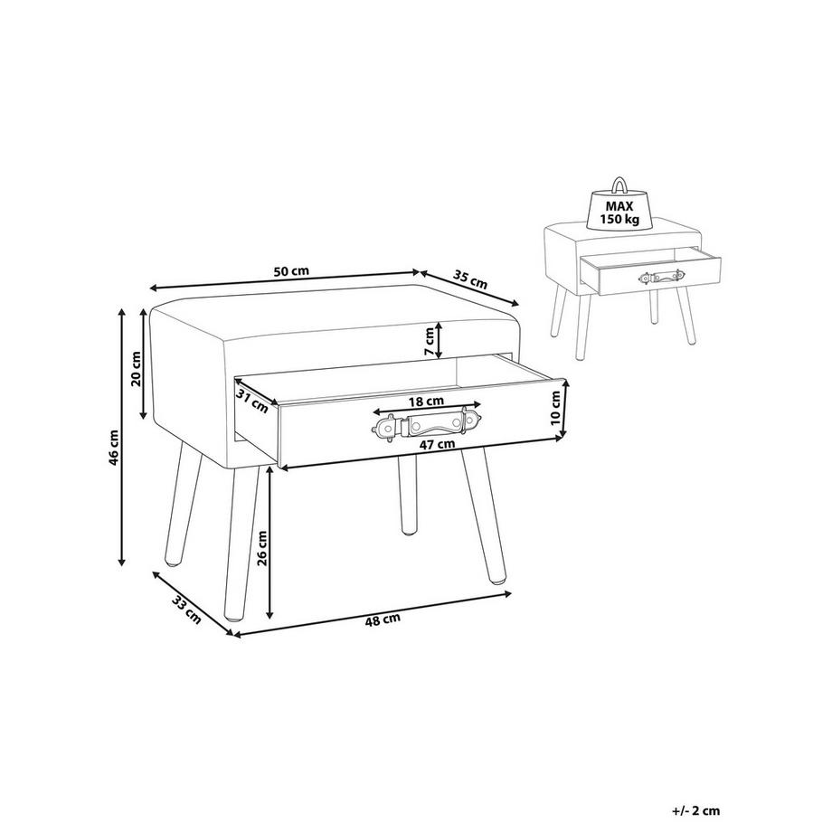 Beliani Table de nuit à 1 tiroir en Velours Rétro EUROSTAR  