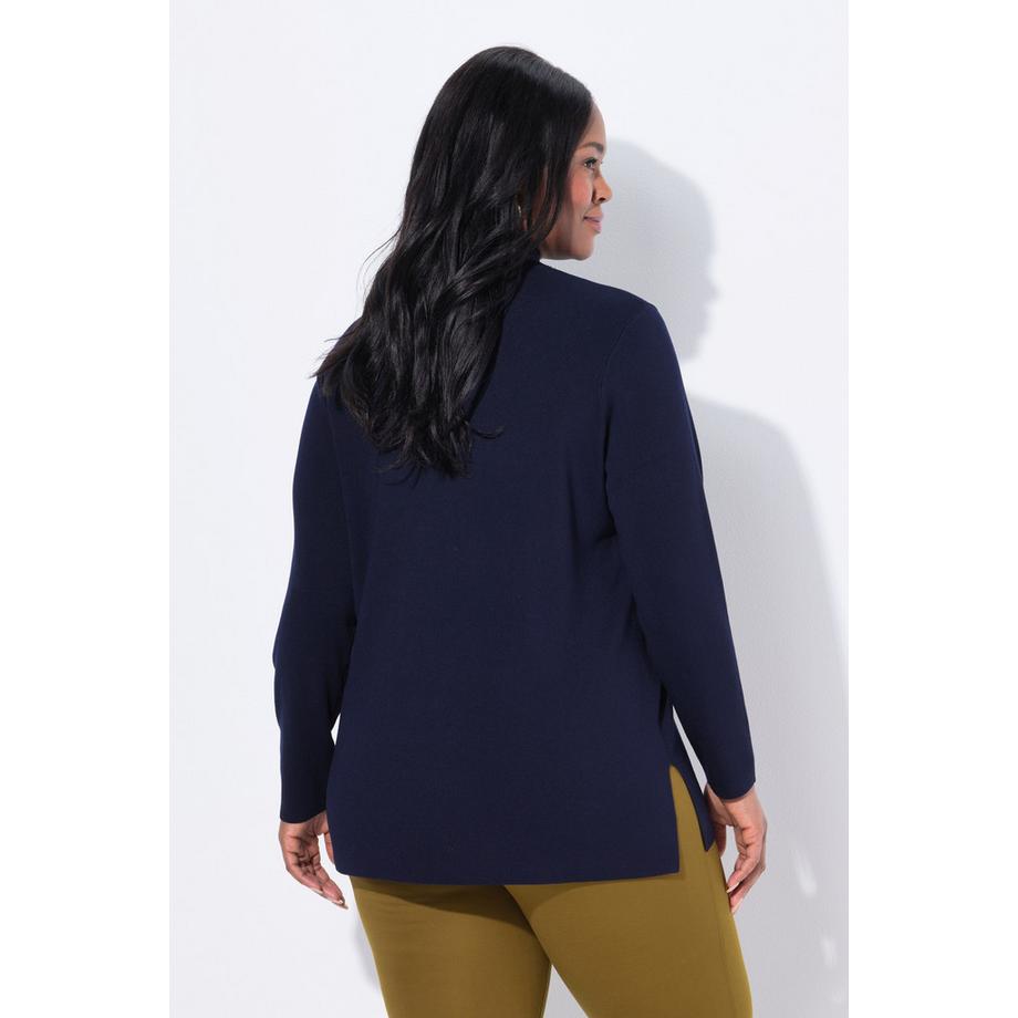 Ulla Popken Pull en maille fine col montant côtelé manches longues  