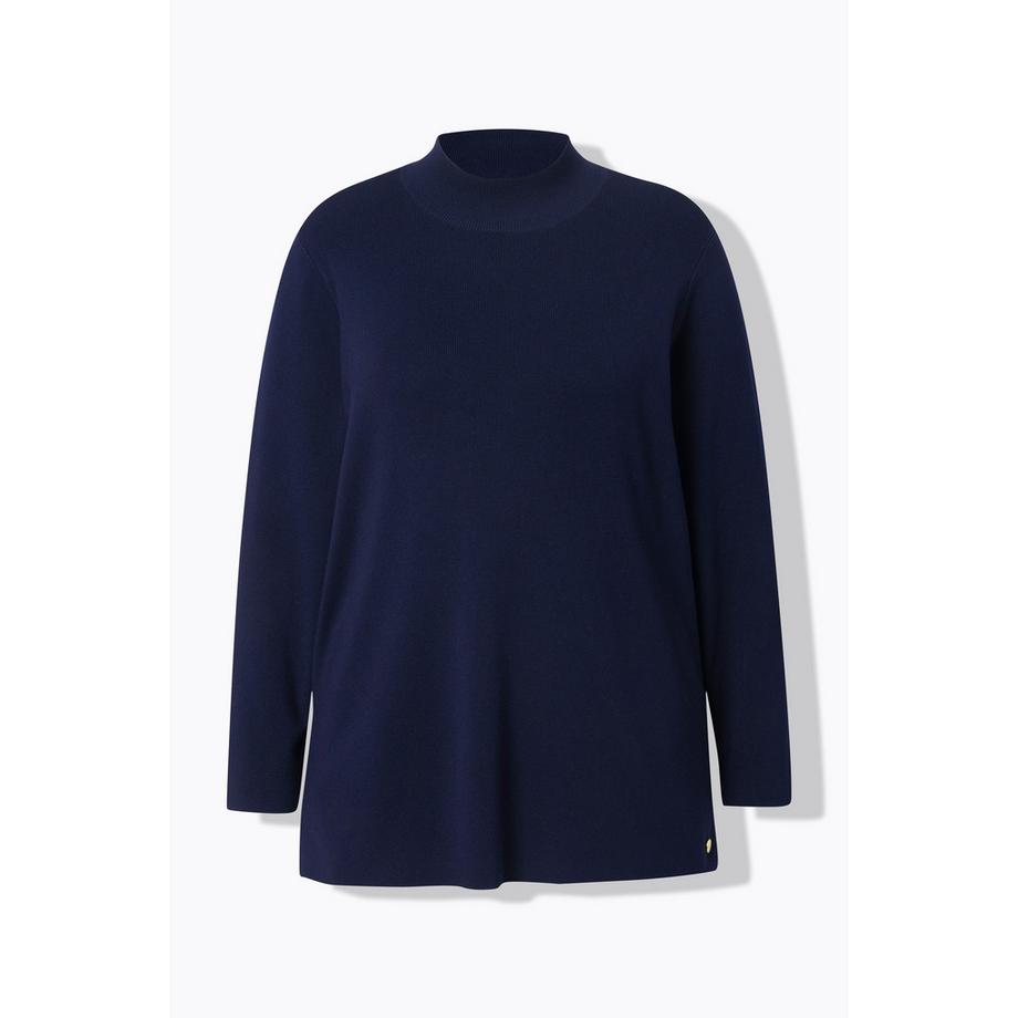 Ulla Popken Pull en maille fine col montant côtelé manches longues  