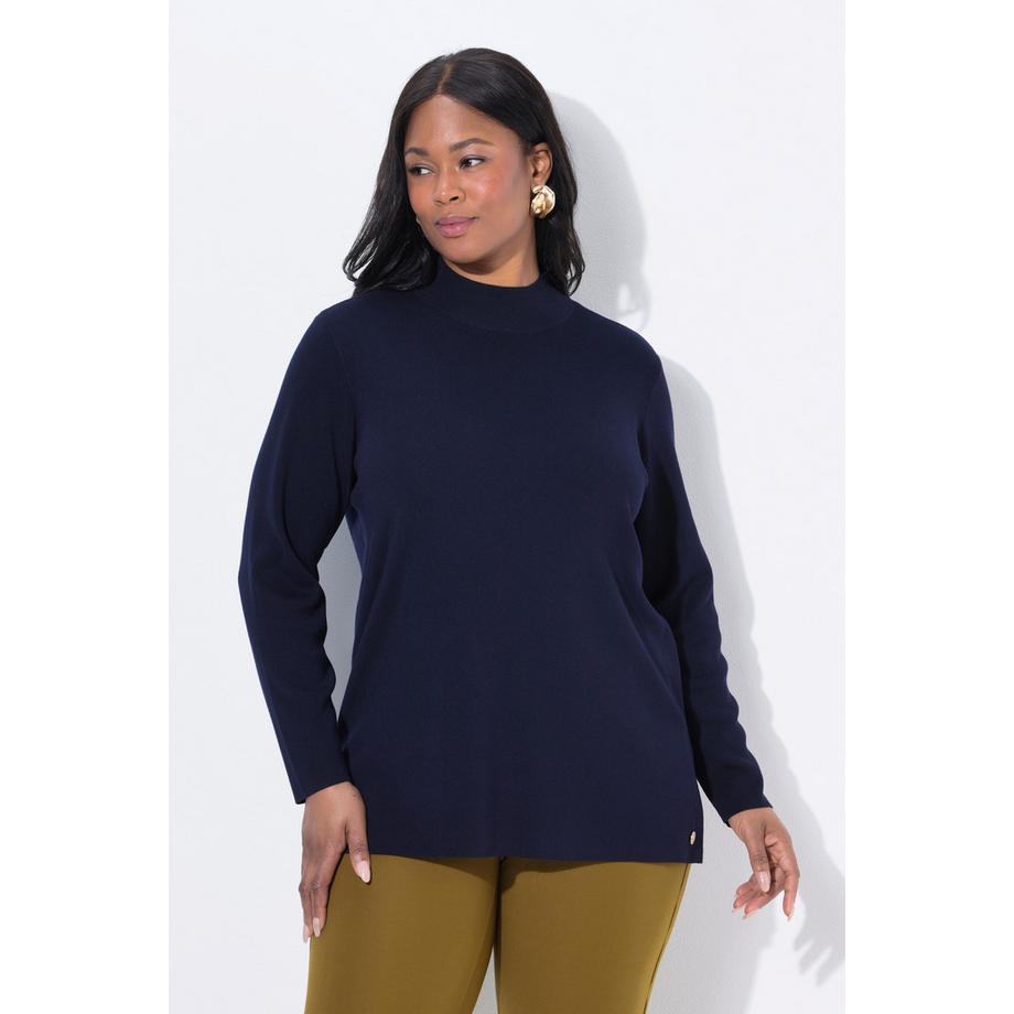 Ulla Popken Pull en maille fine col montant côtelé manches longues  