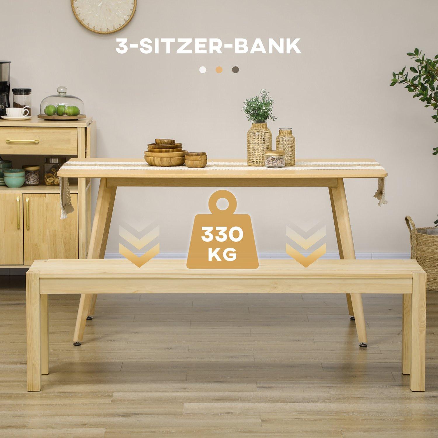 Northio Sitzbank 3-Sitzer Holzbank Essbank Im Landhaus-Stil, Küchenbank, Kiefernholz, Bis 330 Kg Belastbar, Natur, 150 X 33 X 45 Cm  