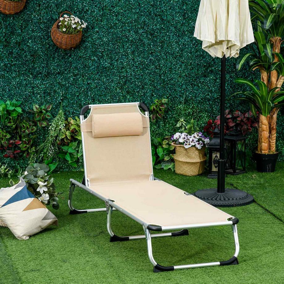 Northio  Gartenliege Alu 5-Fach Verstellbar Faltbar Ergonomisch Netzstoff Beige 170X60X76Cm 