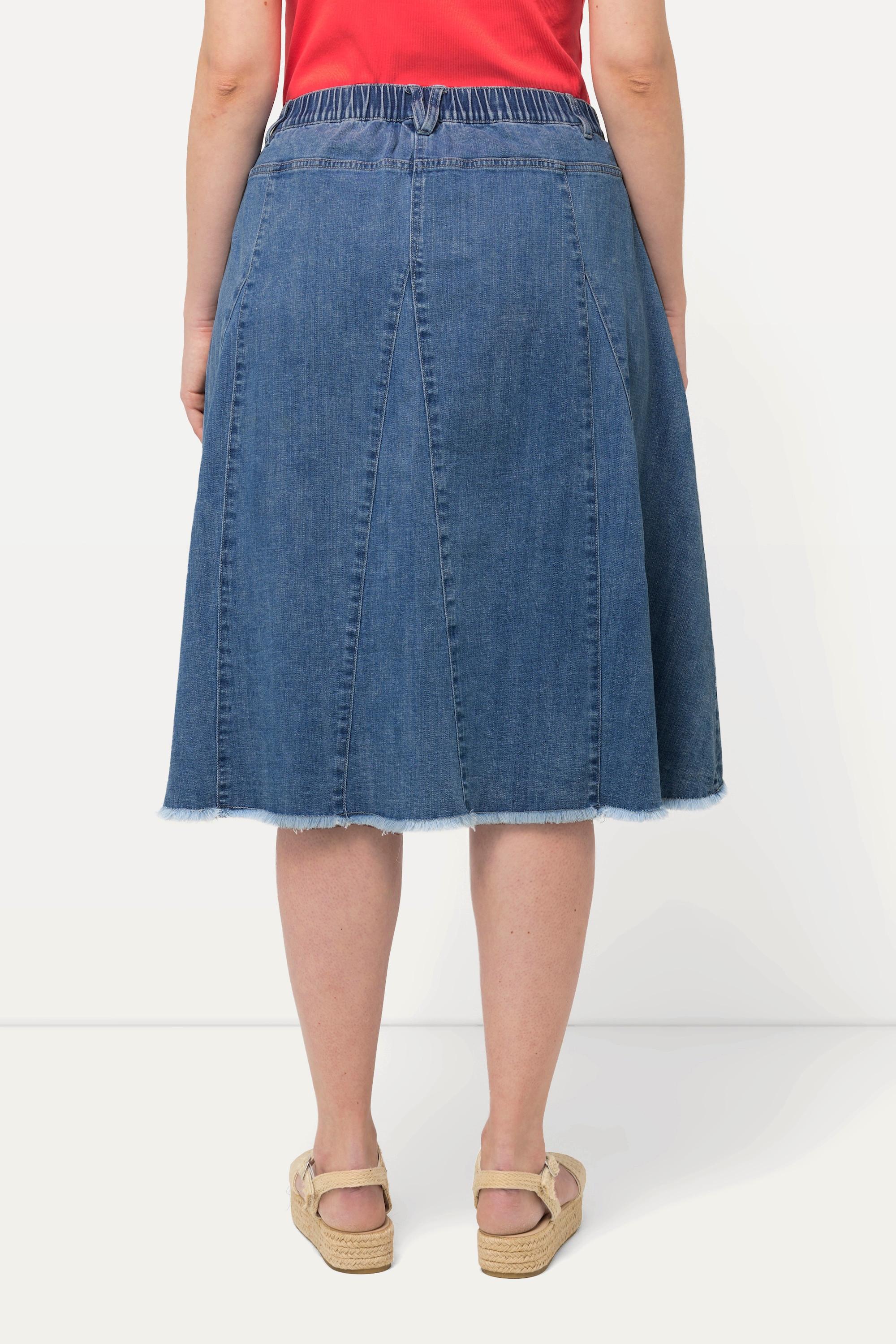 Ulla Popken Gonna di jeans Pieghe Godet Taglio Svasato Orlo Sfrangiato  