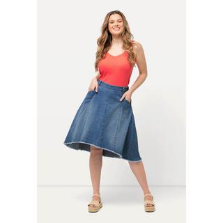Ulla Popken Gonna di jeans Pieghe Godet Taglio Svasato Orlo Sfrangiato  