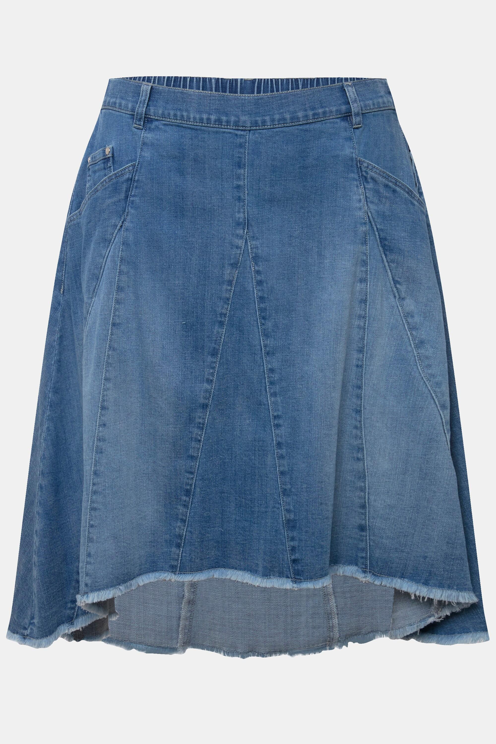 Ulla Popken Gonna di jeans Pieghe Godet Taglio Svasato Orlo Sfrangiato  