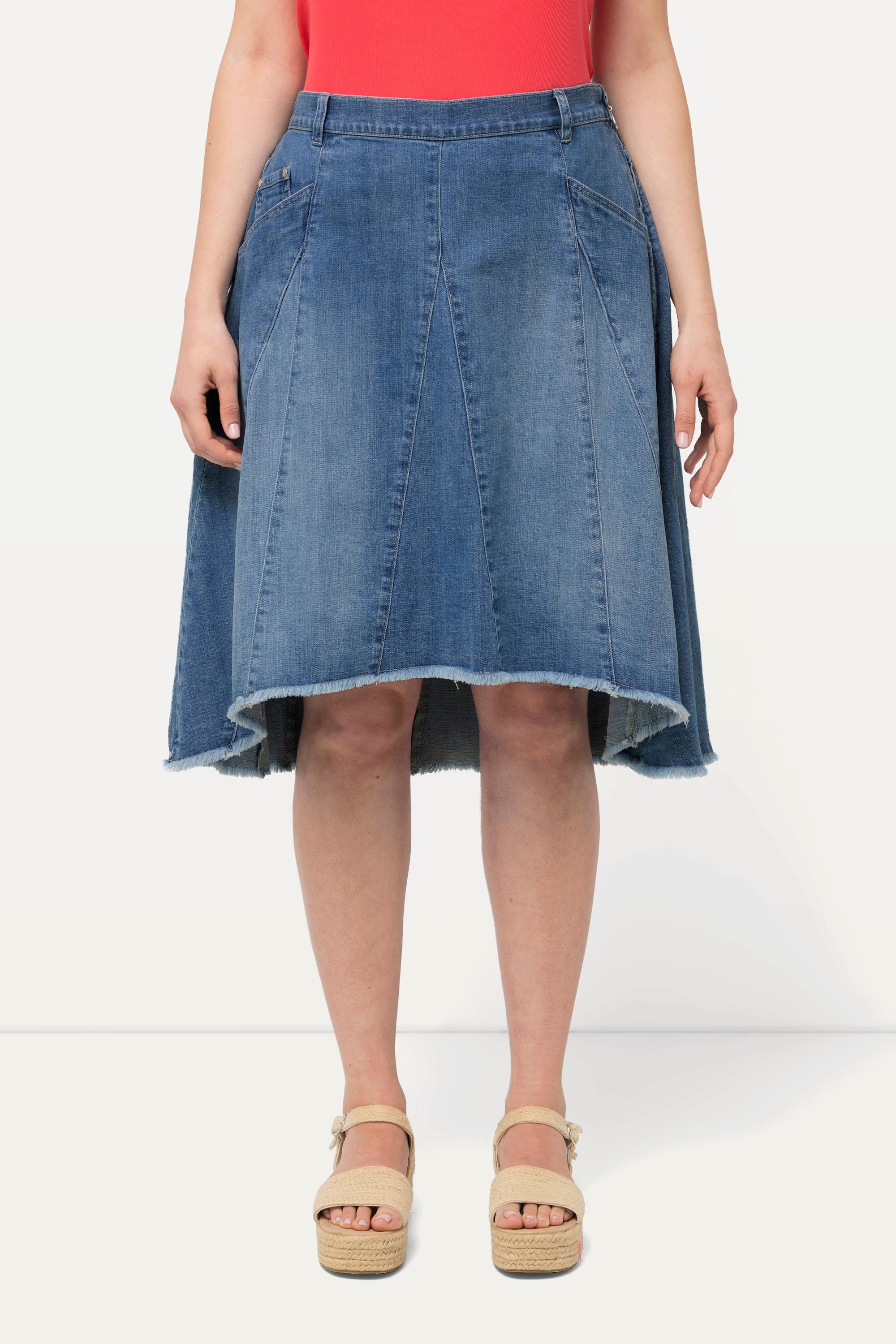 Ulla Popken Gonna di jeans Pieghe Godet Taglio Svasato Orlo Sfrangiato  