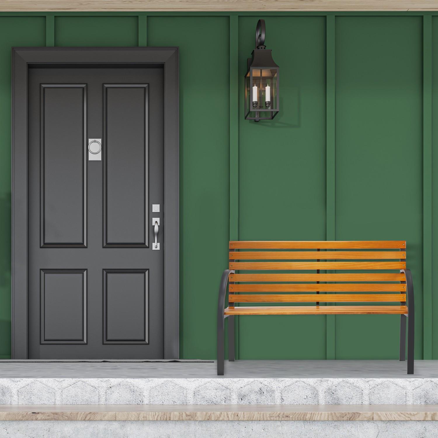 B2X Banc de jardin structure en acier et bois naturel  