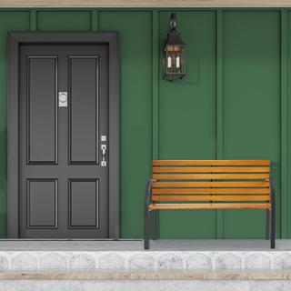 B2X Banc de jardin structure en acier et bois naturel  