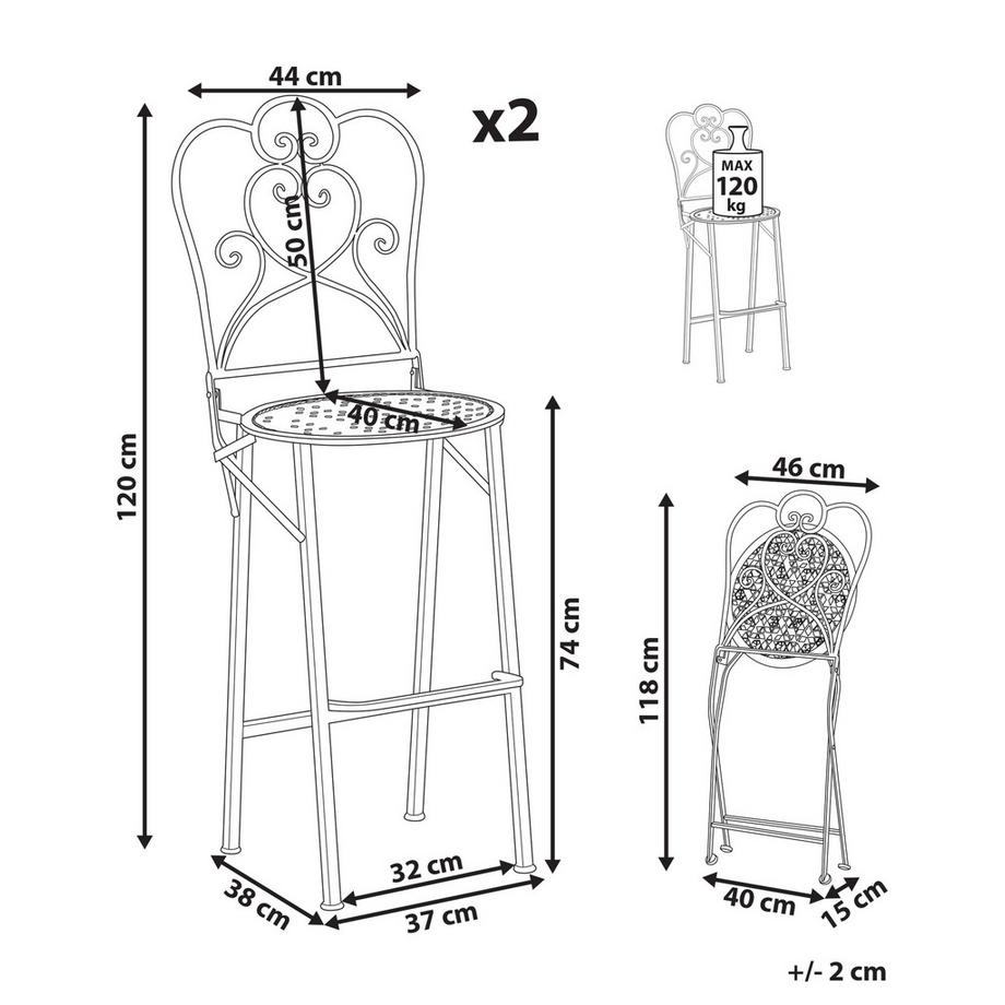 Beliani Garten-Barhocker 2er Set aus Eisen Klassisch TRIESTE  