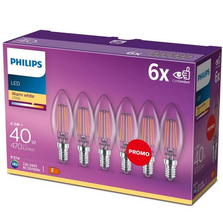 PHILIPS Pack de 6 LED E14 Couronne 4W (40W) Transparent 470lm  